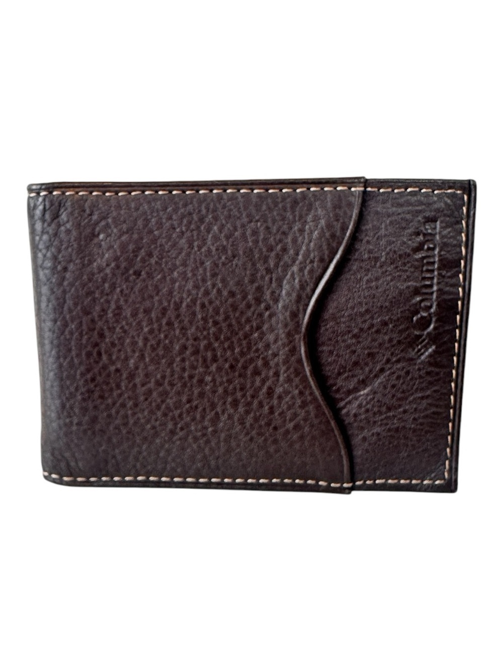 Columbia Genuine Leather Card Holder Money Clip Dark Brown Wallet